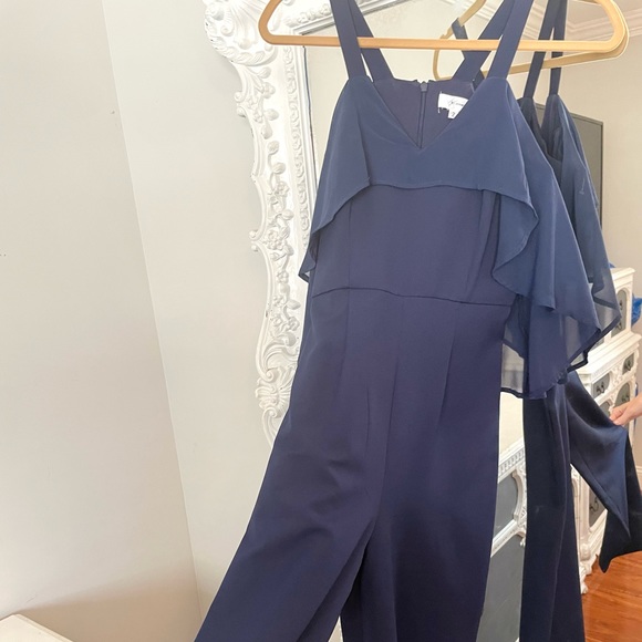 Jay Godfrey Navy Blue Oliver Chiffon Detail Dress Evening Jumpsuit - Picture 6 of 9
